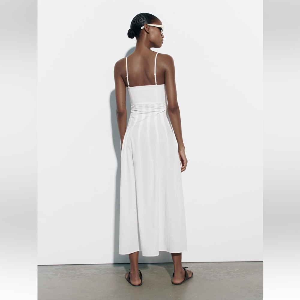 Zara POPLIN MIDI DRESS. White. Size XL. New with Tags. - Picture 4 of 7